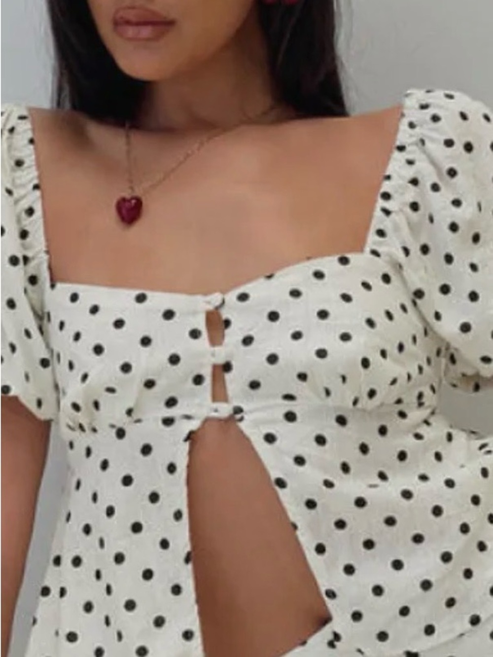 Princess Polly White Polka Dot Puff Sleeve Crop Top size 8